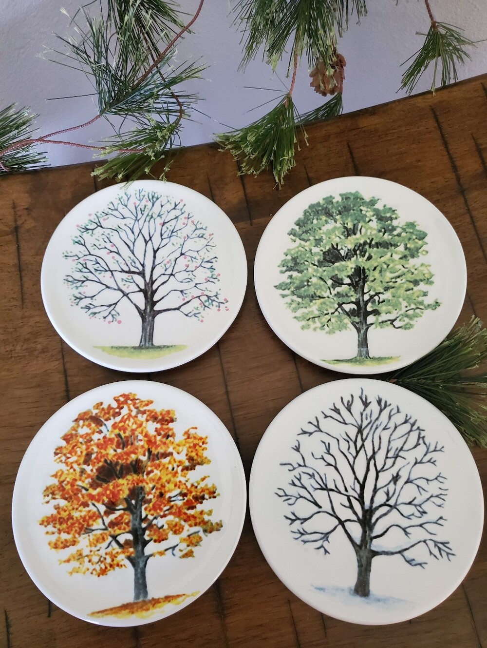 Vintage MWW Market "Four Seasons" Mini Ceramic Plates Set 4 Trees